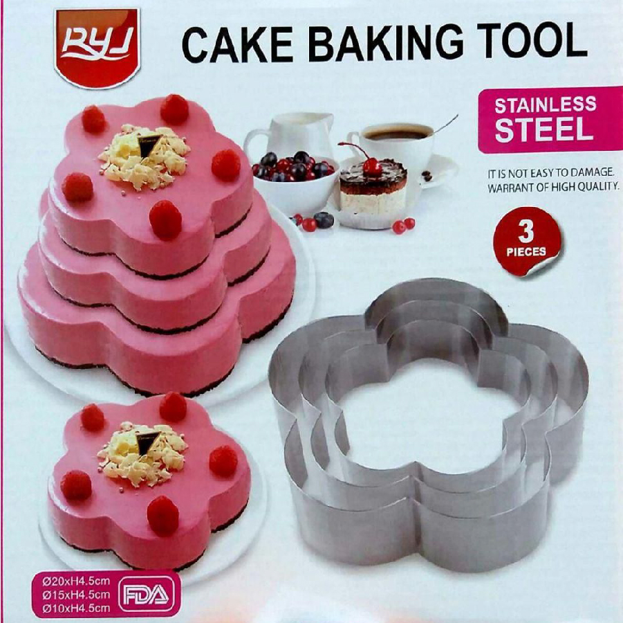 Stainless Steel Tools To Make A 3-Layers Cake, Flower Shape, YIW2/BCP-FL